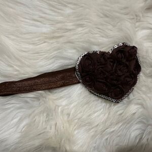 Brown 3" Shabby Heart on FOE elastic headband   7587  Handmade Boutique